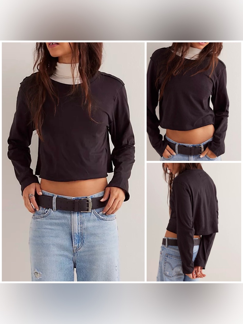 NWOT Free People We The Free The Perfect Long-Sleeve Tee - Black - medium